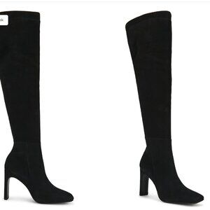 RAYE Tessa Boot in Black suede leather thigh high heeled platform boot velvet